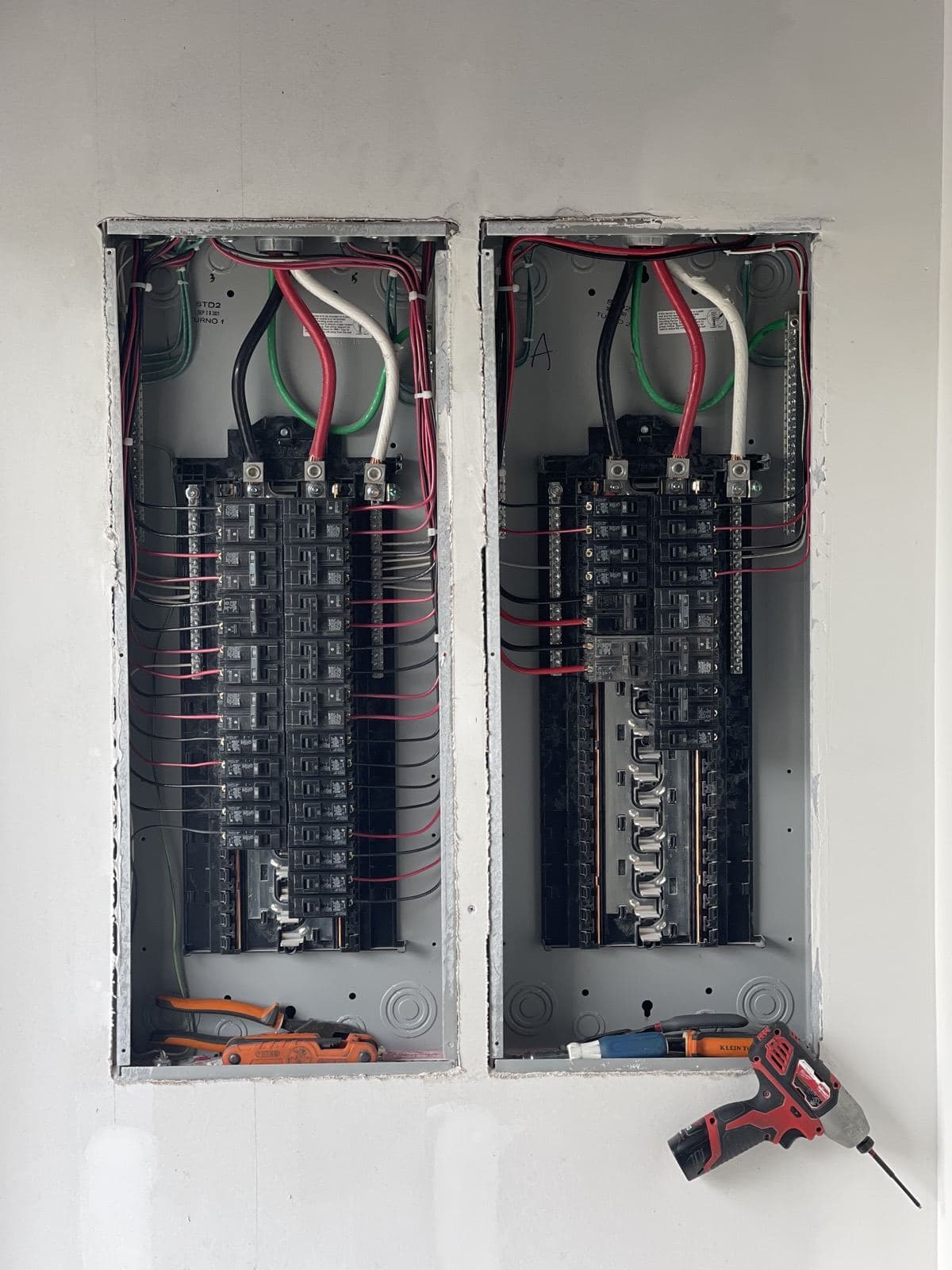 Two newly wired residential breaker panels